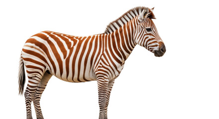 Isolated reddish-brown striped zebra standing in side-view pose, perfect for graphic-design project