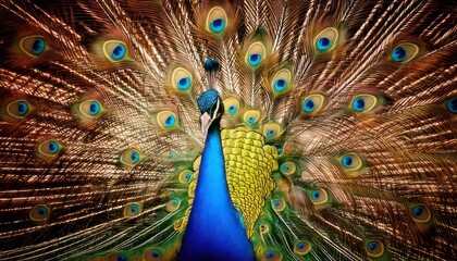 Obraz premium Vibrant peacock displaying its iridescent feathers in a stunning full display.