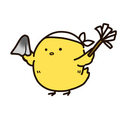 お掃除を頑張るひよこの可愛いアイコン(透過あり) © 故郷