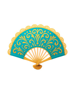 Leque Decorativo Turquesa e Dourado