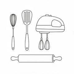 set of kitchen utensils sketch 