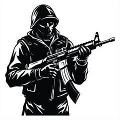 Tactical Soldier Silhouette - Military Special Forces Guard with Rifle Vector