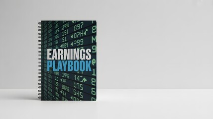 Earnings Playbook Book Cover with Financial Data Background, Investment Strategy Guide, Stock Market Analysis Manual, Revenue Growth Planning Resource and Corporate Finance Toolkit