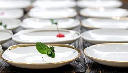 Elegant White Plates with Garnishes - A Culinary Presentation.