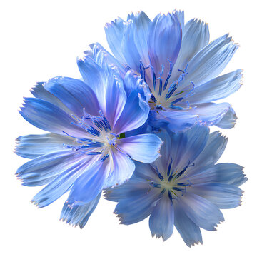Blue chicory flowers in full bloom isolated on transparent background