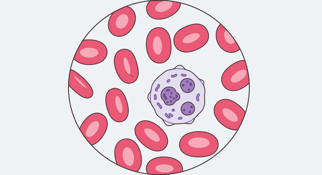 Microscopic view of malaria parasite infecting red blood cells in a blood sample