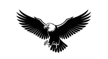 Obraz premium Majestic black and white illustration of a bald eagle with wings spread wide, symbolizing freedom and power.