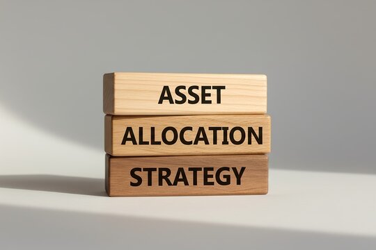 three natural wooden blocks stacked on top of each other saying 'Asset Allocation Strategy'