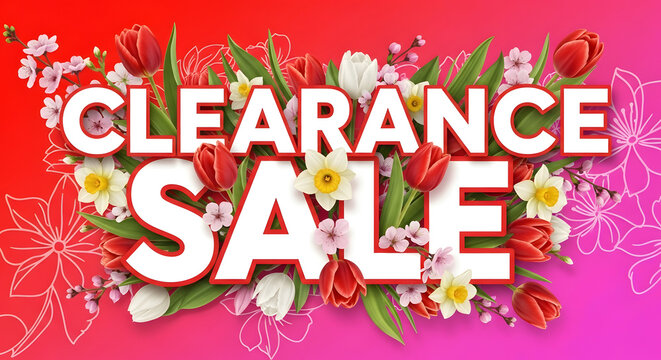 Vibrant clearance sale advertisement with floral elements