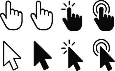 Fototapeta premium Set of click cursor icon with hand pointer and arrow mouse click signs