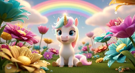 Fantasy Unicorn Character in Bright Spring Field