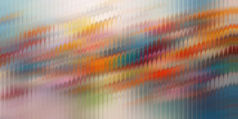 Fototapeta premium Abstract blurred light stripes create a vibrant vertical wave pattern showcasing warm and cool color gradients behind textured glass for modern decoration.