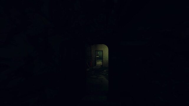 subterranean flooded tunnel with pipes, murky water pooling and reflective surface, sedimentcoated walls and algae streaks, soft echoing drips and shadowed