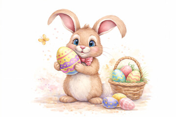 Cute Easter Bunny With Colorful Eggs