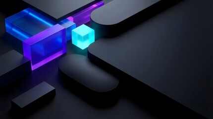 Futuristic Neon Cube In Dark Abstract 3D Blocks