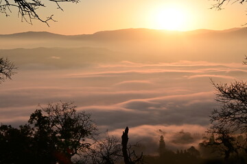 beautiful landscape with fog and clouds over Pleasanton, California