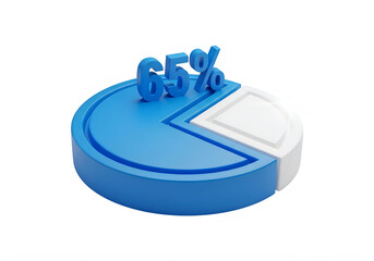 3D pie chart with 65 percent highlighted isolated on transparent background