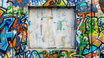 Graffiti Wall With Blank Concrete Panel Copy Space