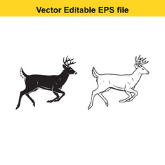 Obraz premium Running Deer Vector Illustration Silhouette Outline Design