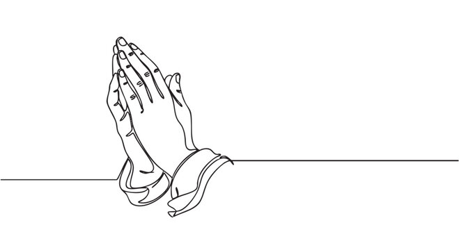 A minimalist, continuous line drawing of praying hands. The simple yet elegant design evokes themes of hope, faith, and spirituality. Ideal for religious or motivational content.