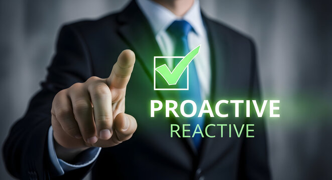 Businessman selecting proactive approach over reactive