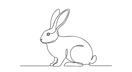 Obraz premium Single line drawing of a rabbit on white. Clean, modern design suitable for logos, branding, greeting cards, or Easter themed materials. Symbol of spring, luck, and agility.