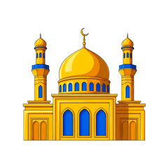 Golden mosque with crescent moon and minarets illustration vector design isolated on transparent background