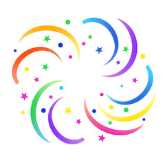 Colorful abstract swirls and stars design with vibrant gradients isolated on transparent background