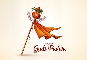 Happy Gudi Padwa Festival Illustration Traditional Rituals, Indian Celebration, Festive Background