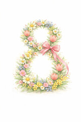 Floral Number Eight With Pink Ribbon