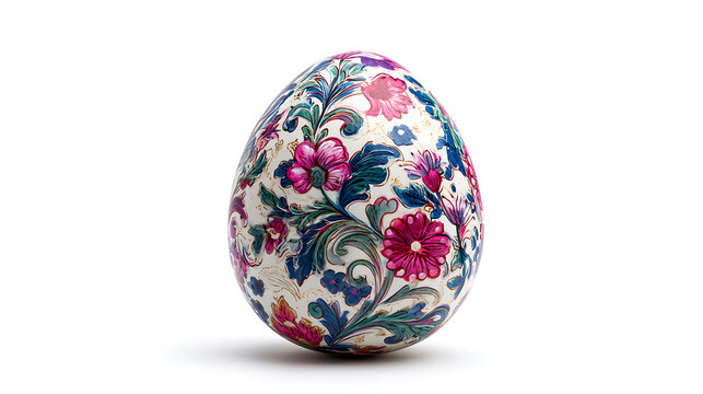 Bright Easter egg with blooming flower artwork isolated on white background