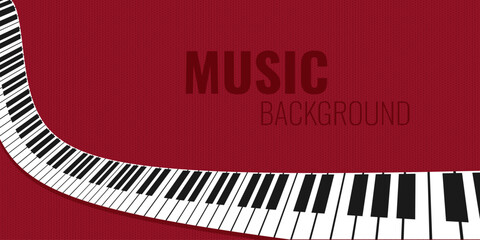 Fototapeta premium Music background with long curved wavy piano keys on red background. Vector illustration