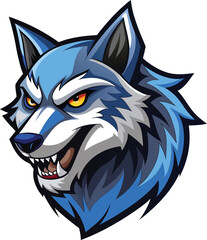 Fototapeta premium Fierce blue wolf head roaring aggressive mascot vector illustration