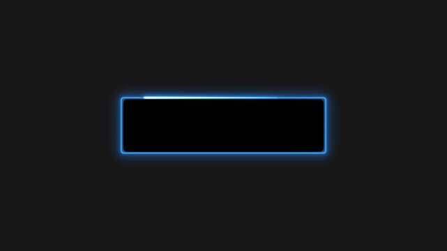Rectangular animated Black Button with Glowing Blue Neon Border and Progress Bar rectangle