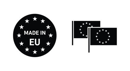 European union emblem and flags displayed as a stark silhouette © IMkM00i76