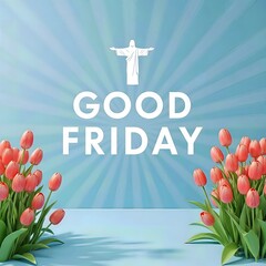 Good Friday Image with Jesus and Tulips  Easter Holiday Background