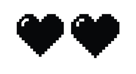 Two pixelated hearts displayed against a white background silhouette