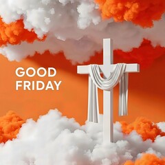 Good Friday Cross with Clouds, Easter Background, Christian Religious Holiday