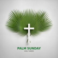 Palm Sunday Cross with Palm Fronds on White Background, Holy Week Symbol