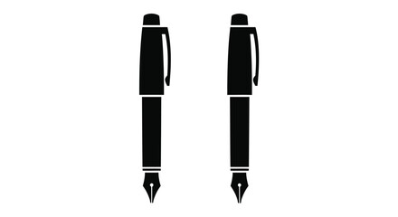 Two black fountain pens stand upright in stark silhouette © IMkM00i76