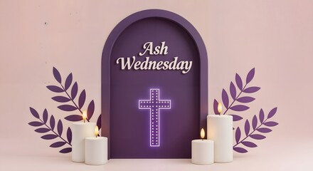 Ash Wednesday Background Cross, Candles, and Purple Elements for Lent