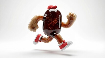 Fototapeta premium A playful glass sculpture of a coffee bean character running with a red hat and shoes