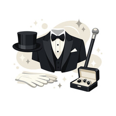Elegant tuxedo with accessories and magic wand