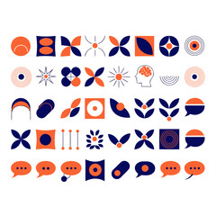 A collection of various abstract shapes and symbols in orange and blue