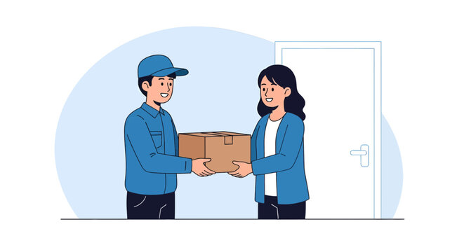 Delivery person handing over a package to a customer at their doorstep