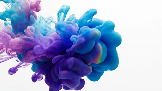 Colorful ink clouds dissolving in water creating abstract art effects on a white background for visual effects and motion graphics