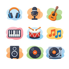 Music icon collection featuring instruments and audio gear