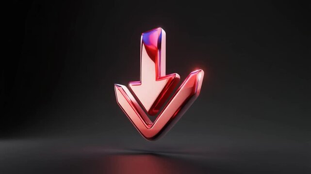 3D Glossy Download Arrow Icon Animation for File Transfer and Cloud Storage Business Interface 4K Loop