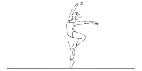 Continuous one line drawing of a graceful ballet dancer performing a classic pose © Somit