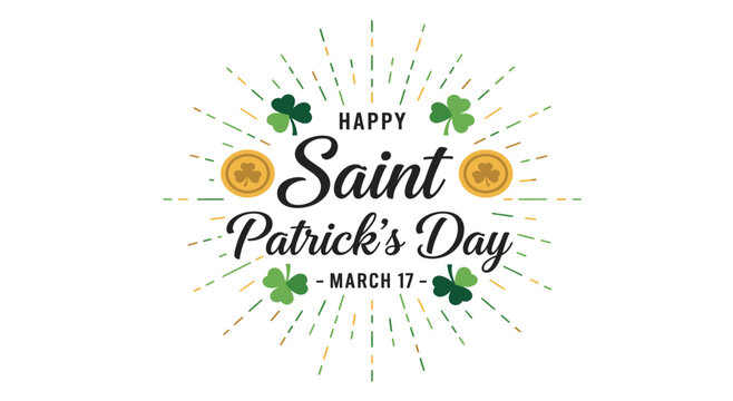 Saint Patrick's Day Celebration with Shamrocks and Coins flat design vector illustration